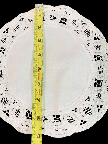 Set of 2 Vintage Fabric Doily White Lace Trim 9 Inch Diameter