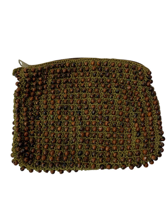 Vintage Beaded Zip Top Bag Pouch Purse Boho Macrame 6.5 x 5 Inch