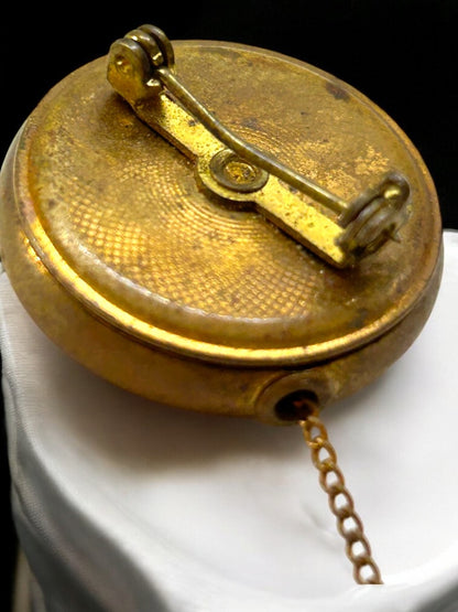 Vintage Estate Jewelry Goldtone Brass Retractable Chain Watch Fob Clip
