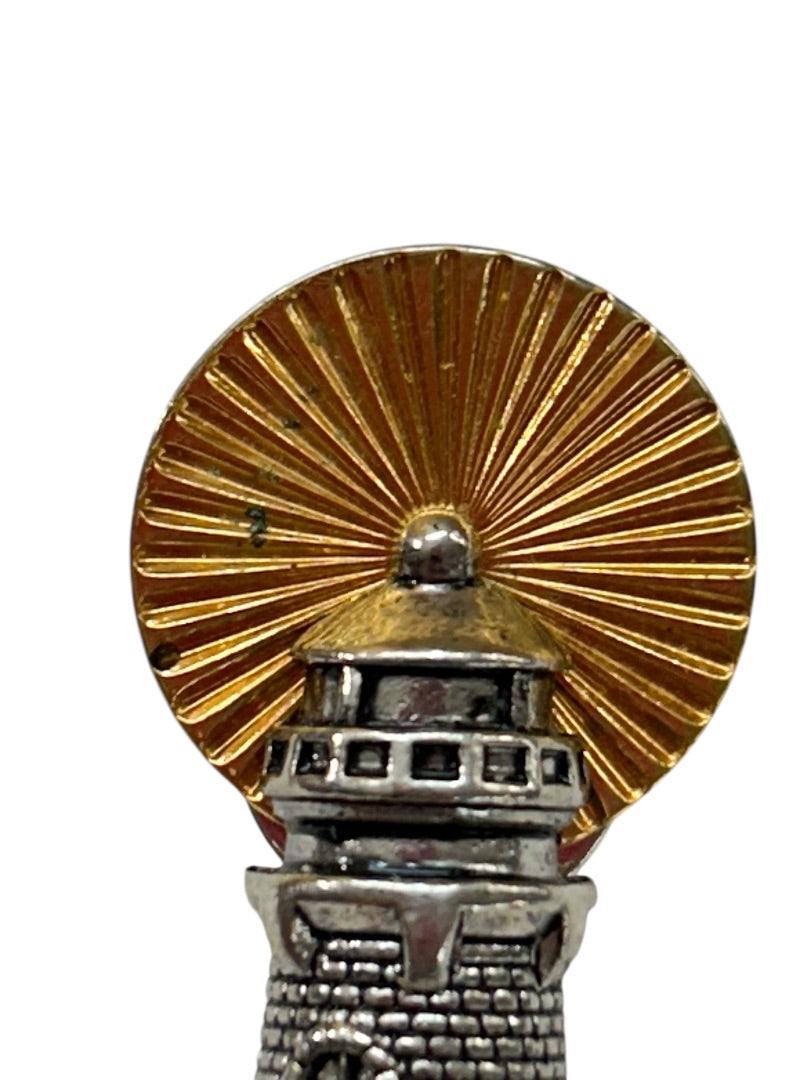Vintage Signed Avon Lapel Pin Lighthouse Beacon 1.4" Goldtone Silvertone