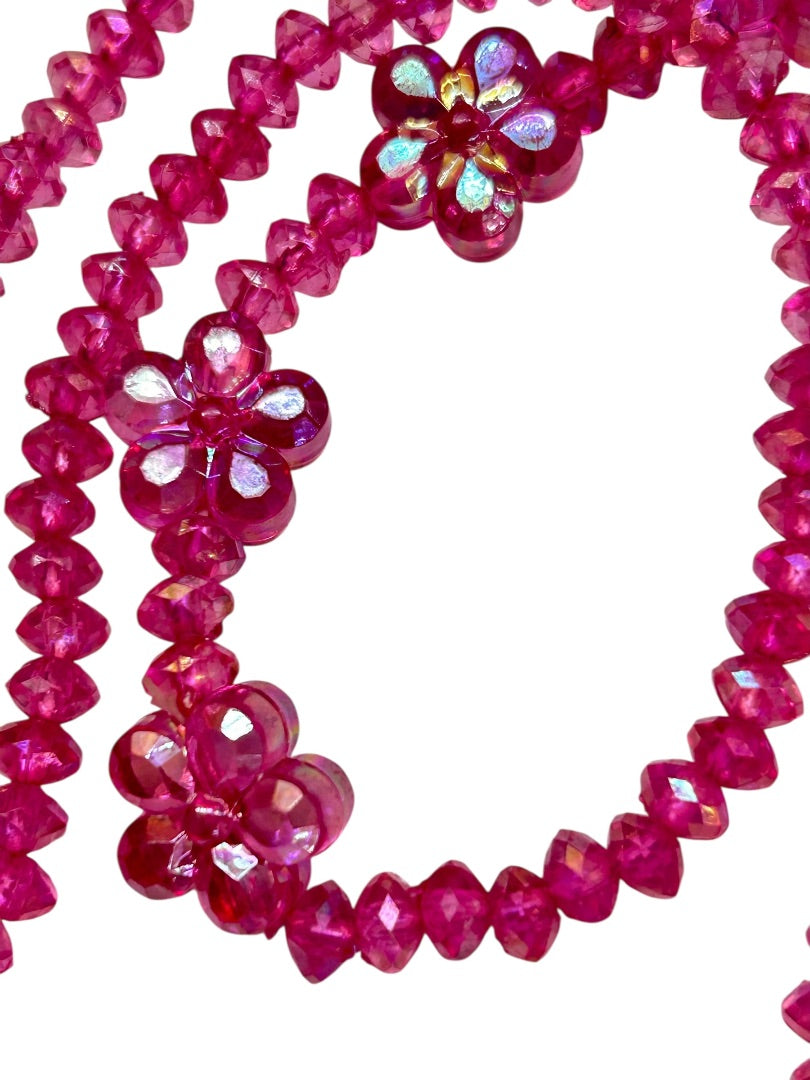 Stretch Jewelry Set Pink Daisy Acrylic Crystal Beads Necklace Bracelet