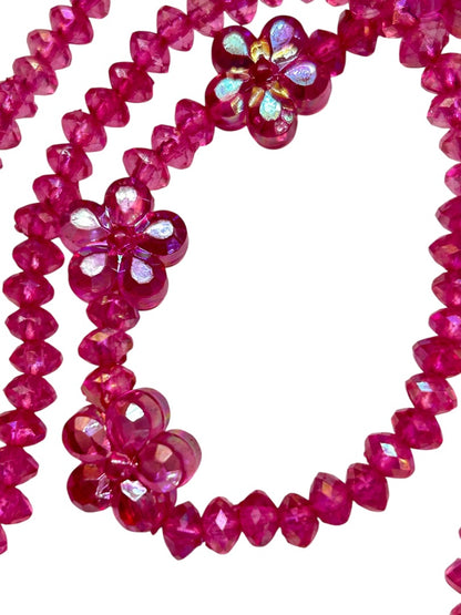 Stretch Jewelry Set Pink Daisy Acrylic Crystal Beads Necklace Bracelet