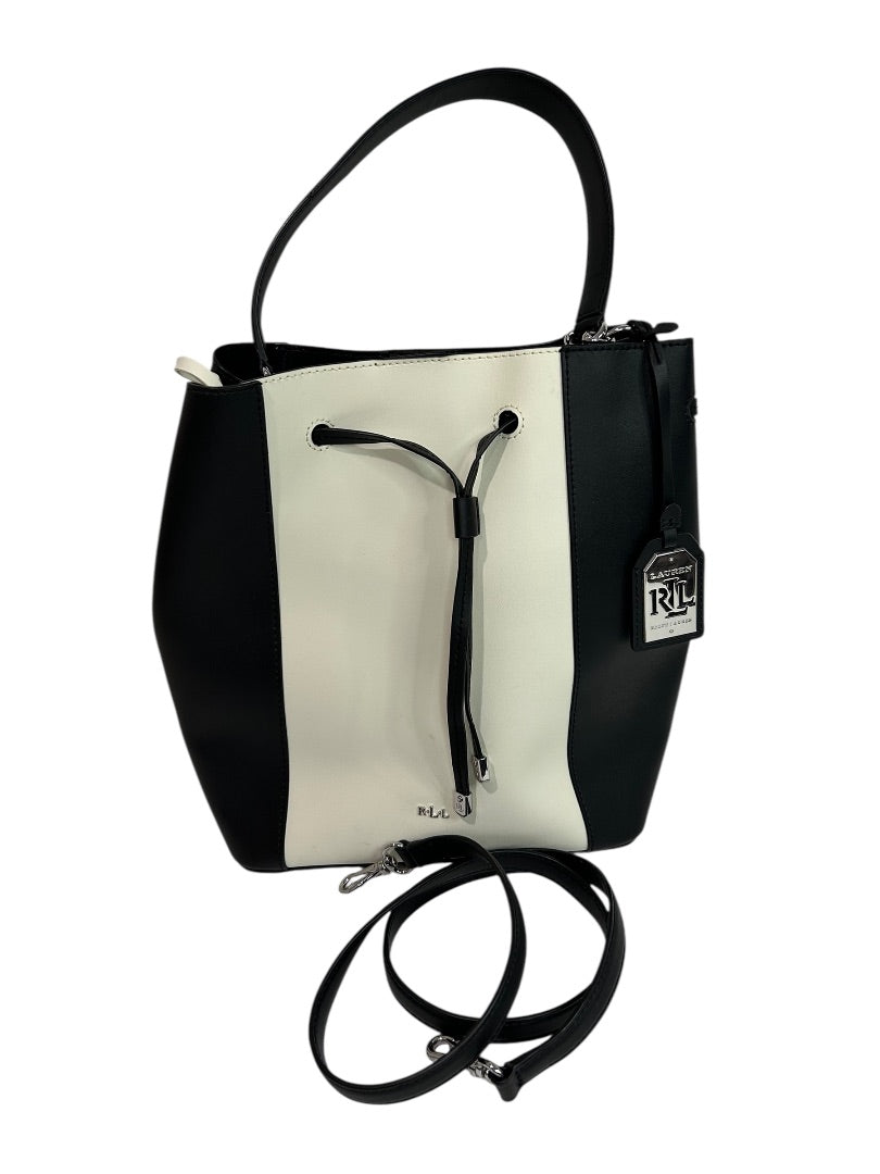 Lauren Ralph Lauren Color Block Leather Bucket Bag Black Cream