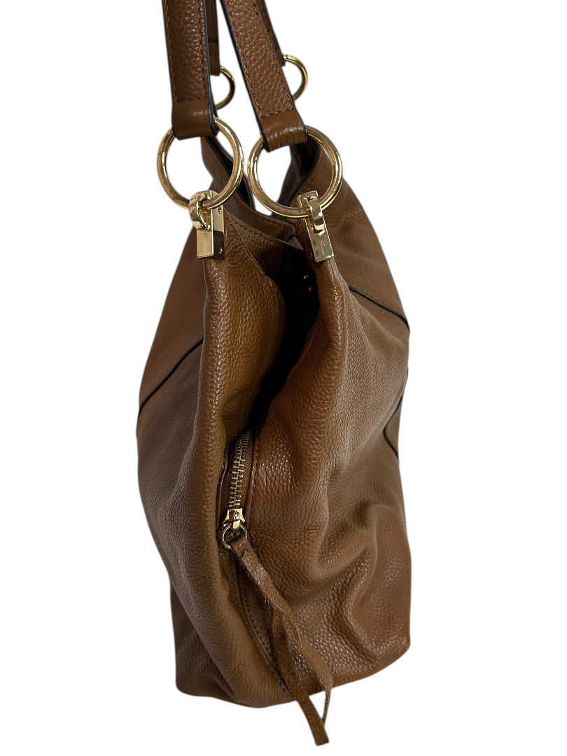 Vince Camuto Rayna Shoulder Bag Dark Rum Pebbled Leather Goldtone Hardware