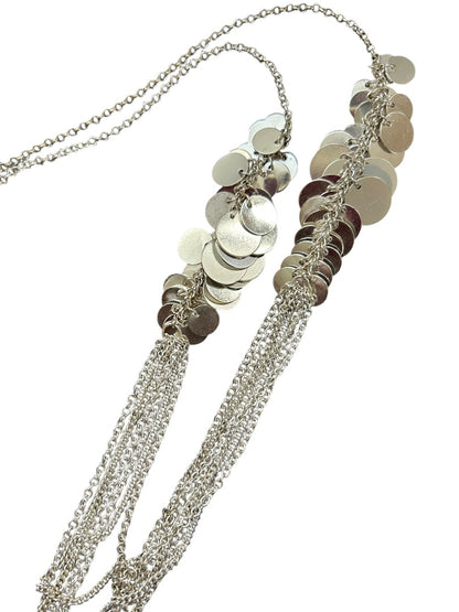 Silvertone Tiered Necklace Multistrand Circles 23-26 Inches 4 Inch Drop