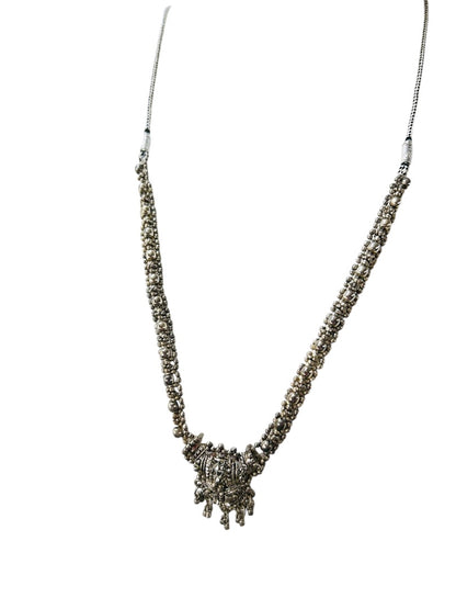 Slide Adjustable Overhead Silvertone Necklace Intricate Beading