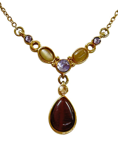 Goldtone Necklace CH Purple Yellow Crystals 15-17 Inch