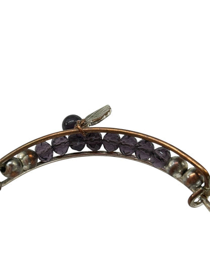 Silvertone Adjustable Bangle Bracelet Purple Crystal Angel Wing