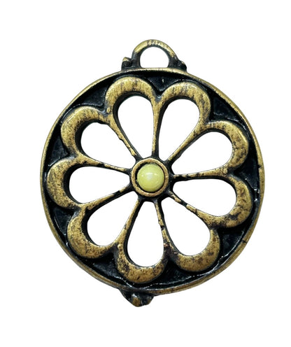 Goldtone Black Yellow Flower Pendant Open Design for Necklace 1 Inch Diameter
