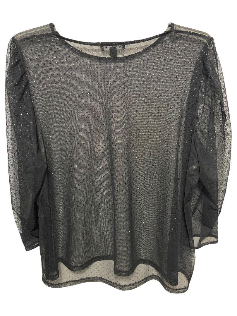 3X INC Womens Shirt Sheer Long Sleeve Glitter Shimmer Polka Dots
