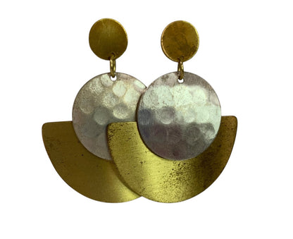 Matr Boomie Mixed Metals Hammered Post Pierced Earrings 2 Inch Drop
