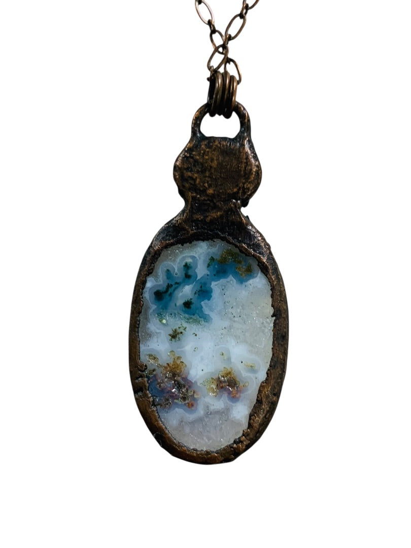 Polished Stone Pendant Necklace Copper Color 23 Inch Toggle Clasp