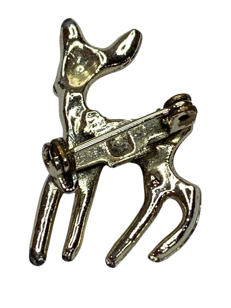 Vintage Fawn Deer Enamel Pin Brooch Small 1.25 Inch Red