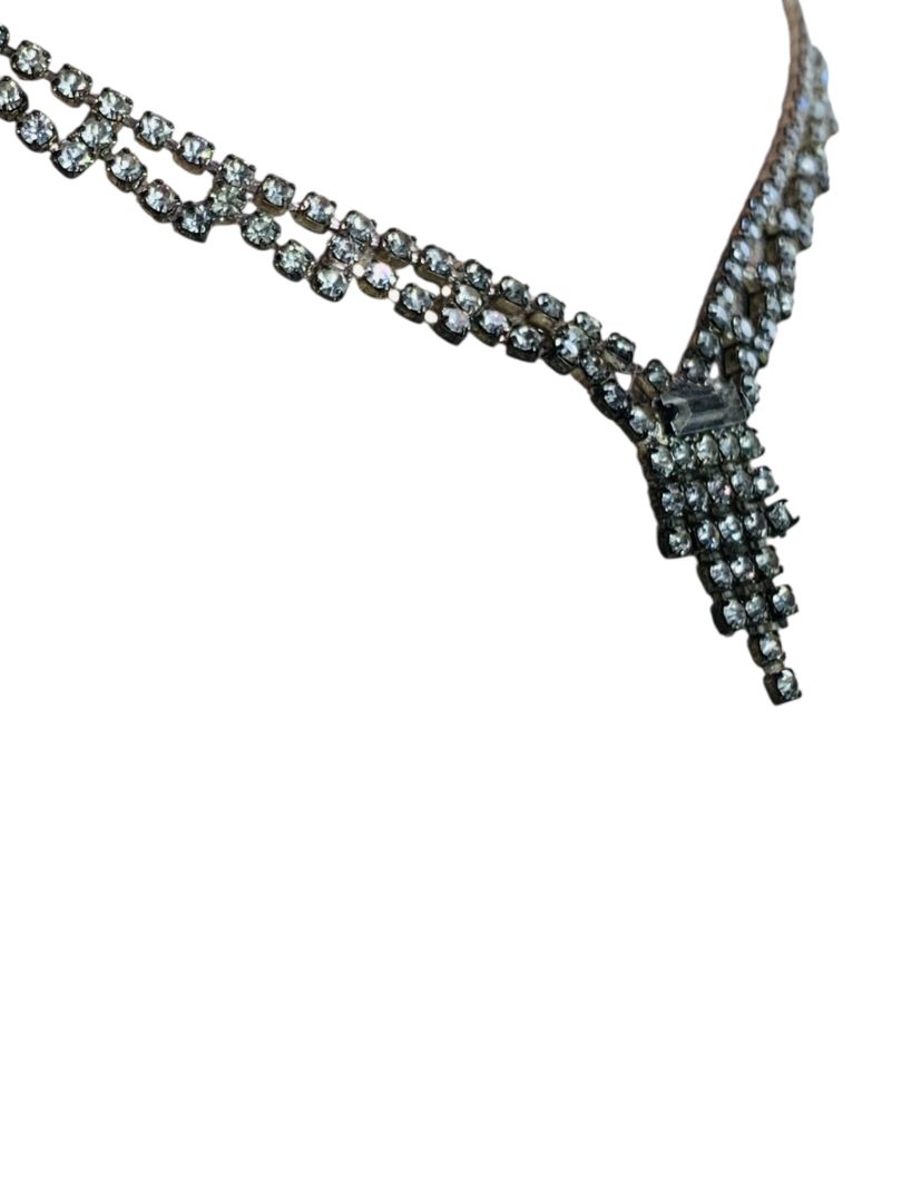 Vintage Rhinestone Swag Necklace 16.5 Inch Silvertone Hook Clasp