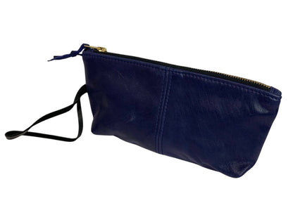 CAS Handmade Bright Navy Blue Leather Clutch Wristlet Zip Top