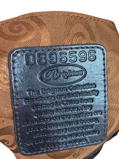 Brighton Canvas Shoulder Bag Brown Embroidered Hobo Heart Charm Large Tote