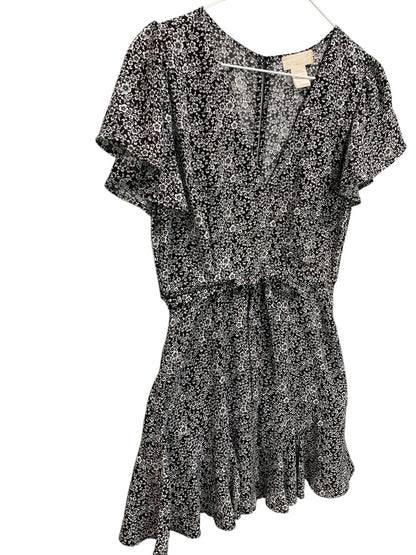 Small Altar'd State Black White Floral Dress Faux Wrap Short Sleeve