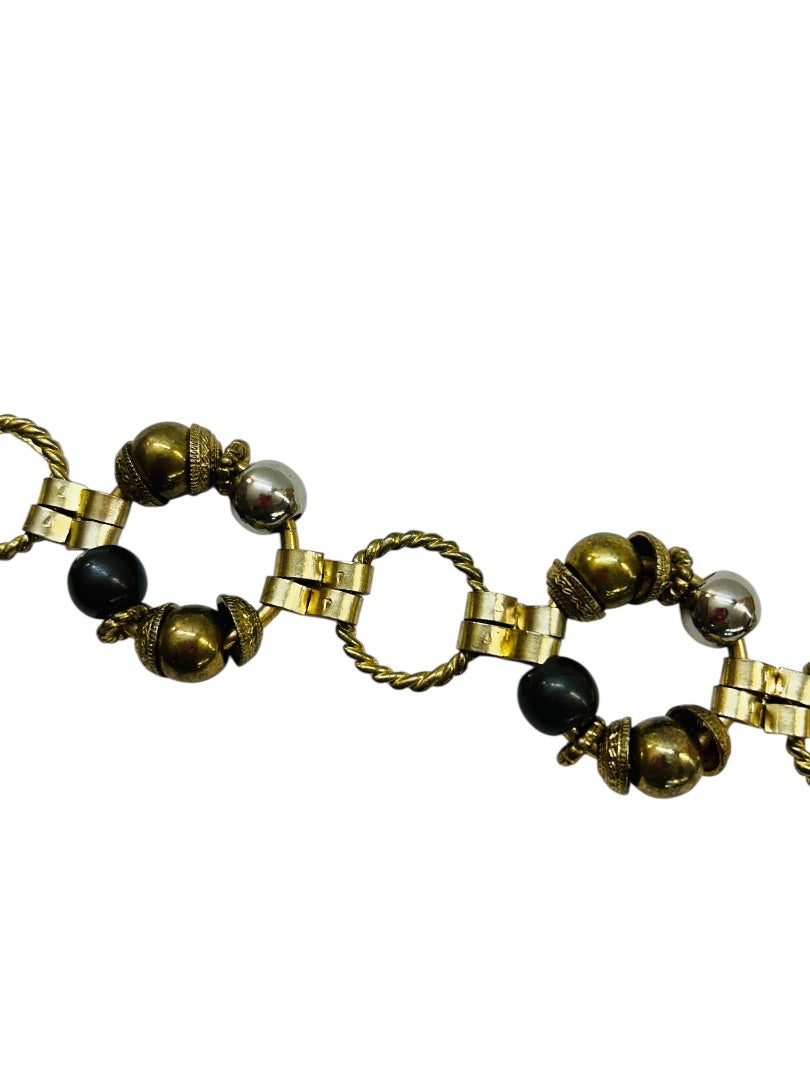 Mixed Metal Belt Beaded Goldtone Adjustable to 40" Hook