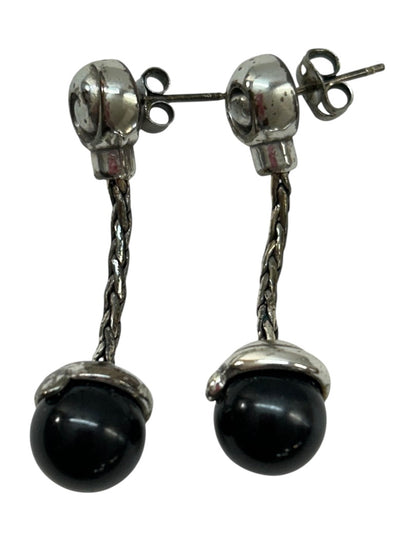 Silvertone Black Post Pierced Earrings 1.25 Inch Drop Dangle