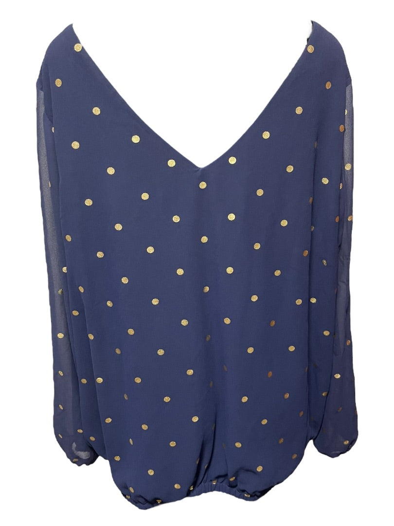 3X Torrid Polka Dot Chiffon Womens Shirt Blouse Lattice Front V-Neck