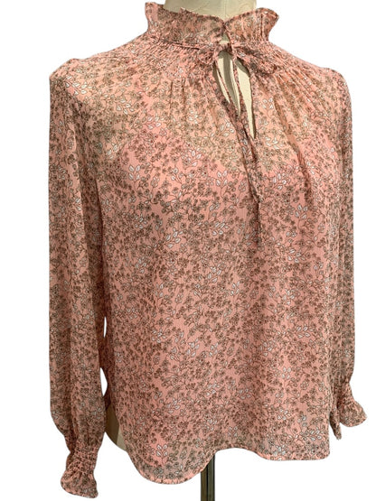 XSP Loft Petites Pink Floral Sheer Womens Blouse with Attached Camisole Long Sleeve