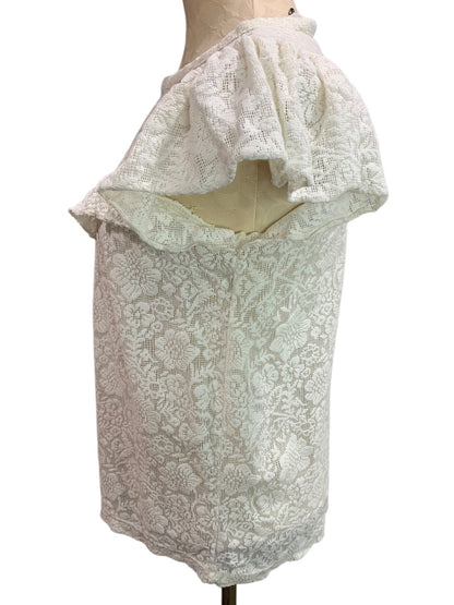 XS Loft Womens Ivory Lace Sheer Blouse Top Shirt Short Sleeve