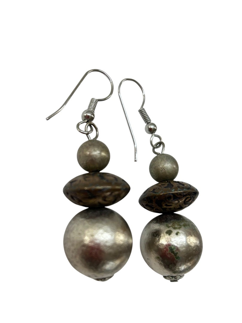 Mixed Metal Fishhook Pierced Beaded Earrings 2" Drop Dangle