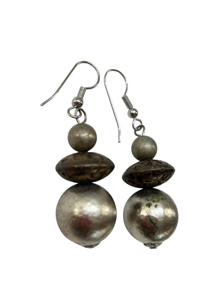 Mixed Metal Fishhook Pierced Beaded Earrings 2" Drop Dangle