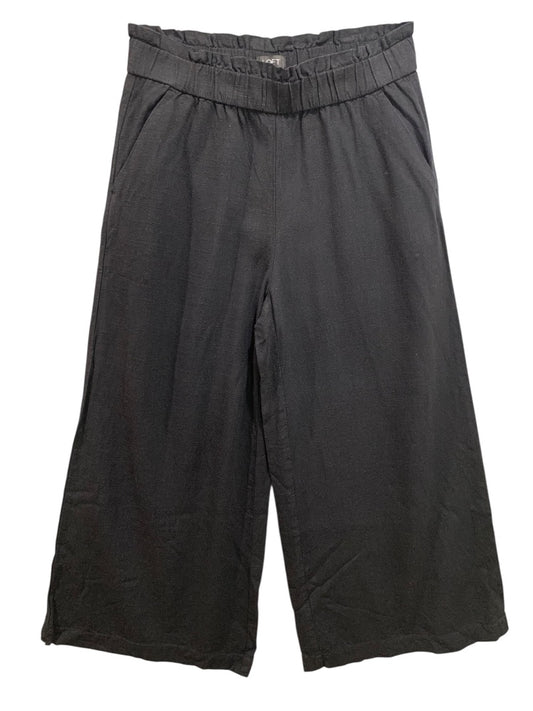 Small Loft Womens Black Linen Blend Pants Wide Leg Pull On Pockets