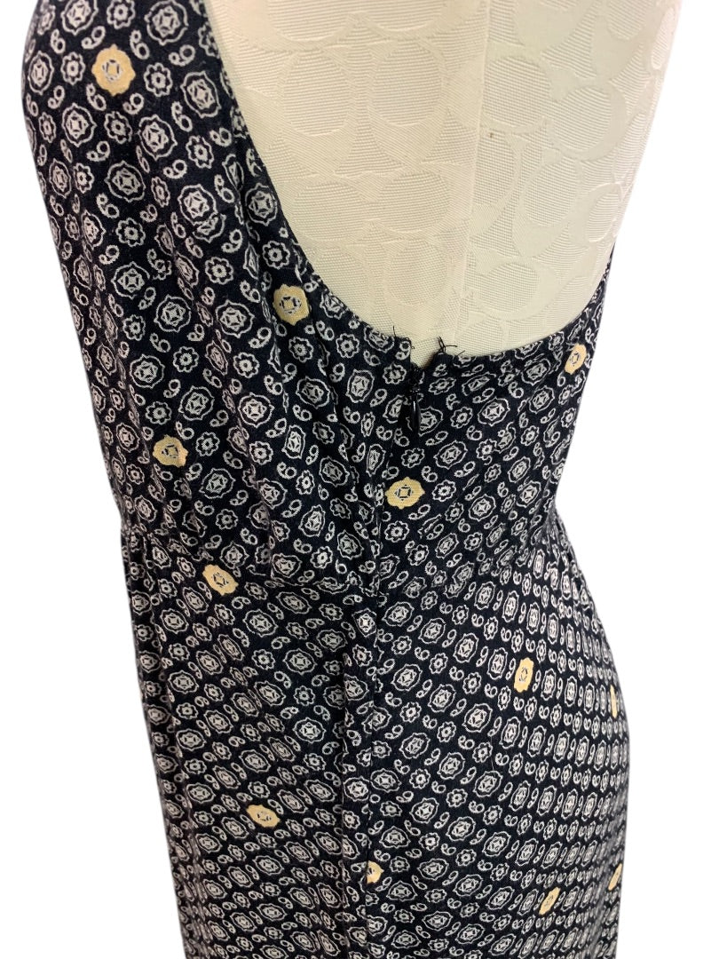 Large Roxy Maxi Dress Side Zip Black Tan Boho Print