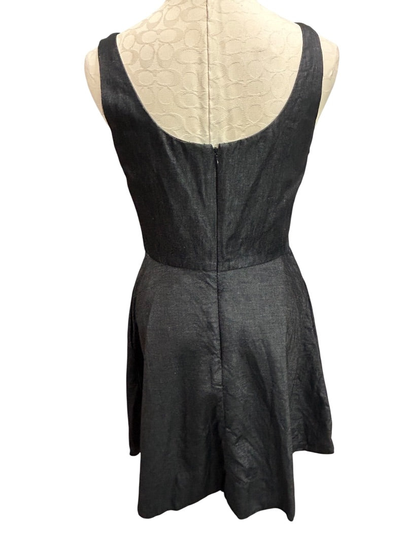 Size 8 Gap Black Denim Sleeveless Dress A-Line Jean Pockets Linen Blend