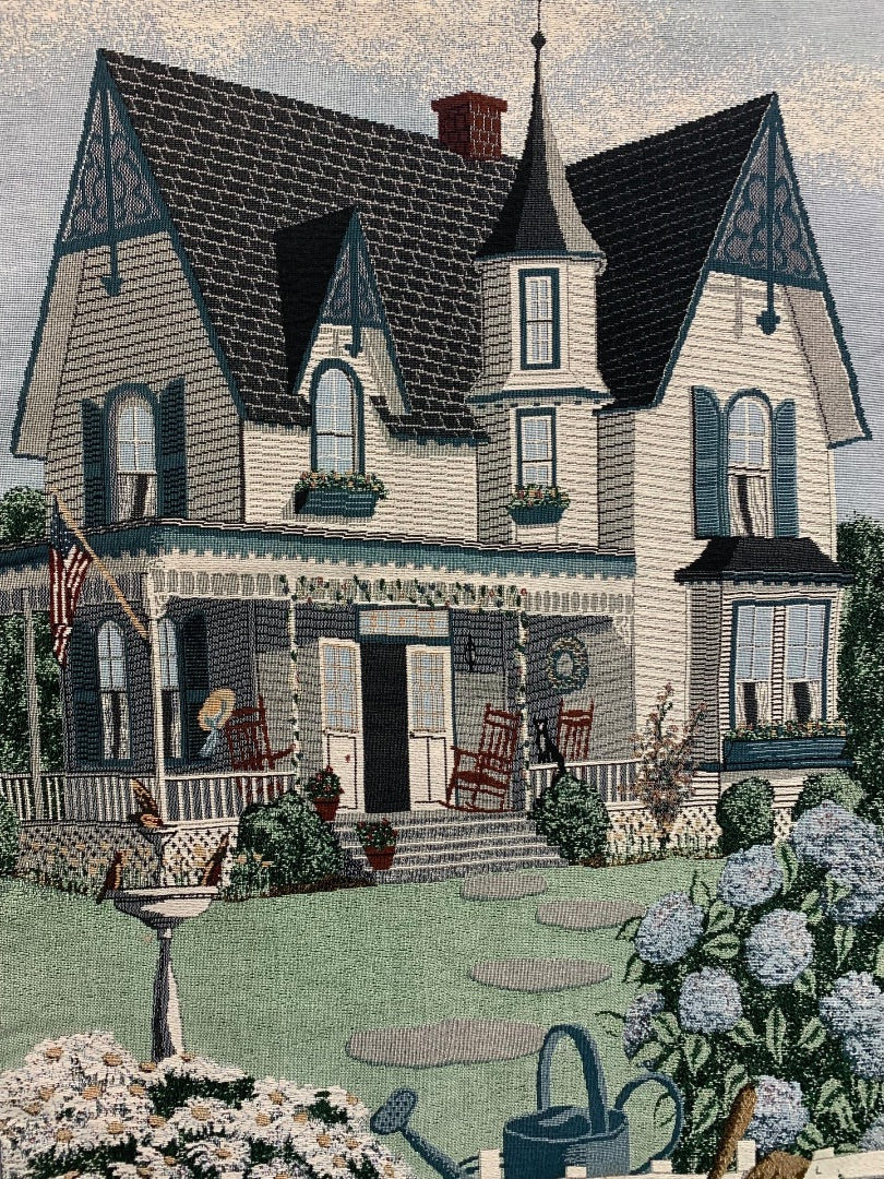Vintage My Grandmothers House Cottage Woven Tapestry Rod Wall Hanging Gobelin 35 x 25"
