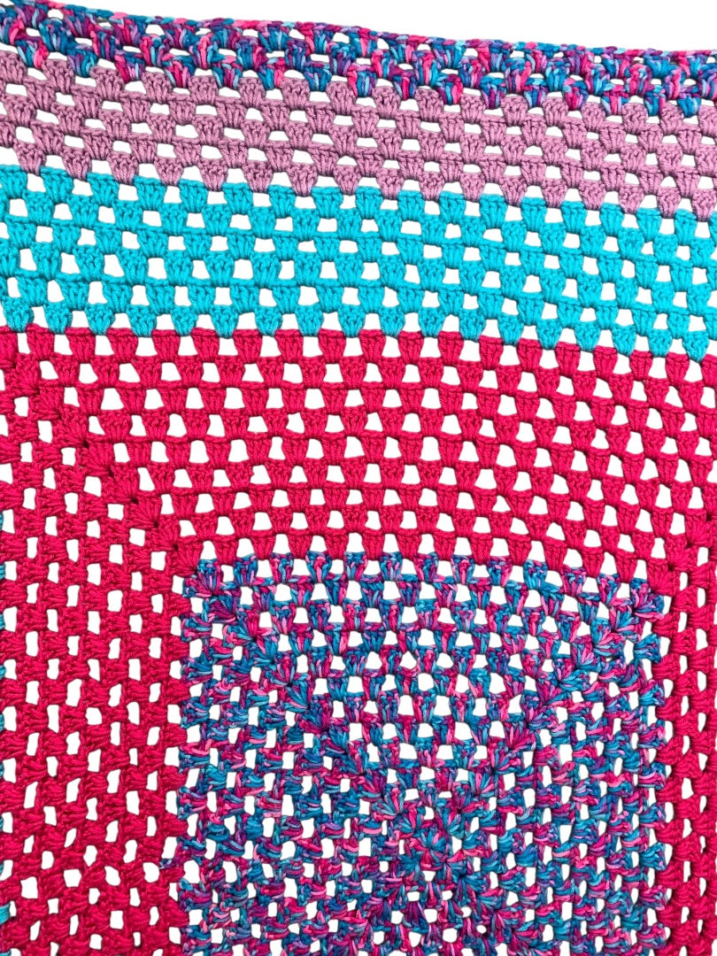 Vintage Crochet Afghan Blanket Throw 54" Square Purple Teal Pink