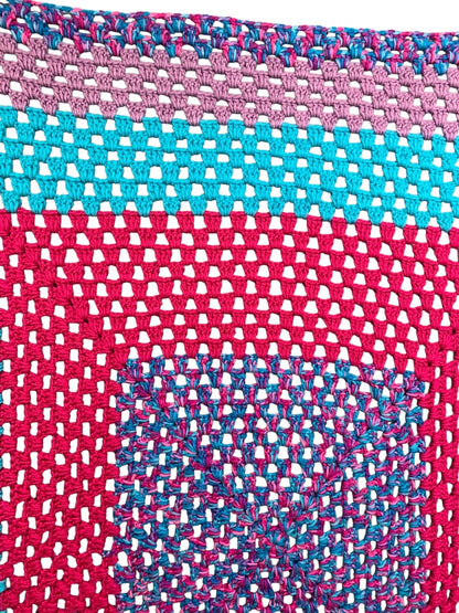 Vintage Crochet Afghan Blanket Throw 54" Square Purple Teal Pink