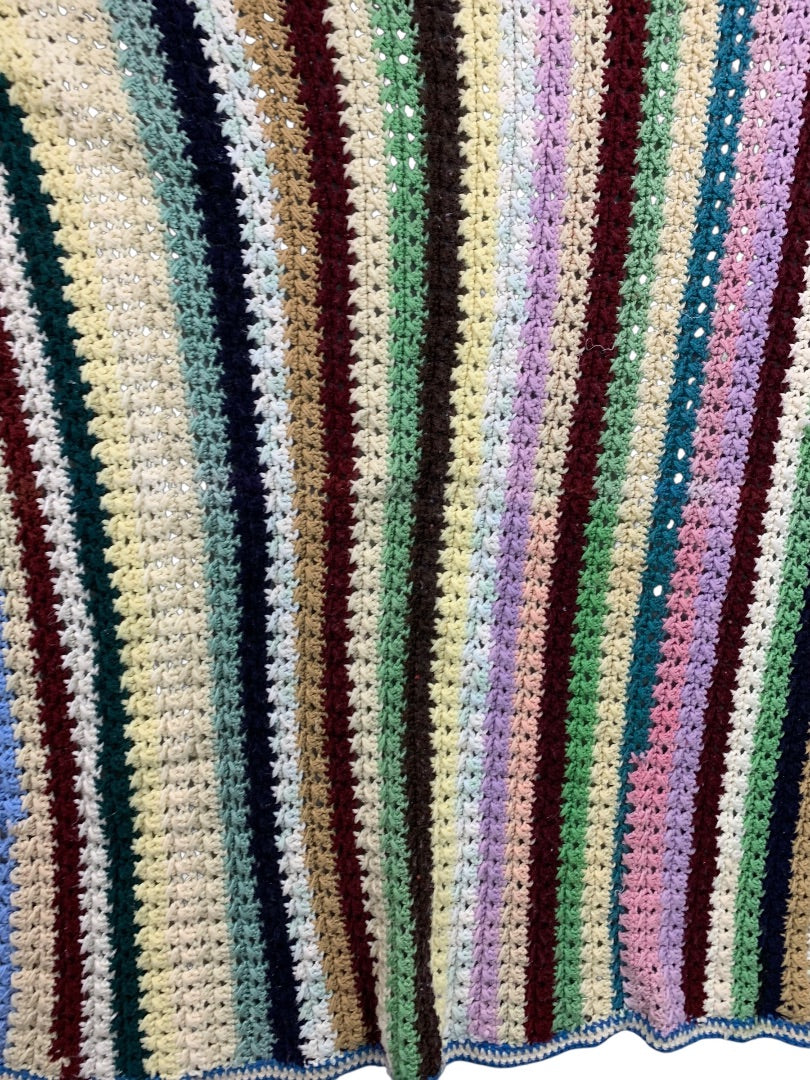 Vintage Crochet Striped Afghan Throw Blanket 48" x 42"