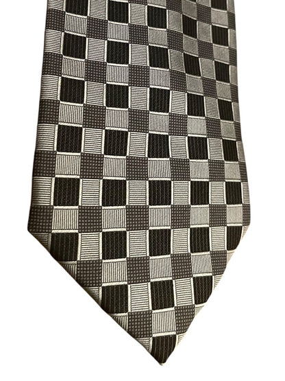 Valerio Garati Pure Silk Hand Made Square Pattern Tie Mens Necktie Black Gray