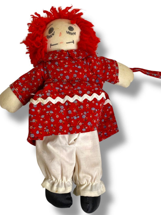 Vintage Handmade Raggedy Ann Rag Doll Red Dress 11"