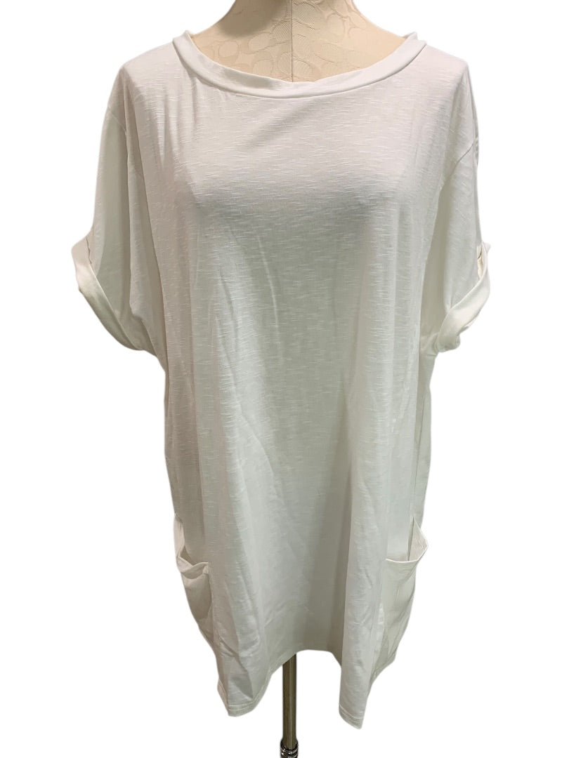 XXL Aimage Womens White Tunic Tshirt Pockets Cuffed Sleeve