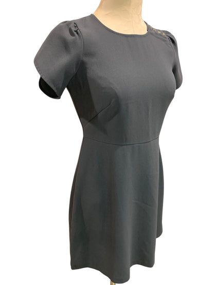 Size 2P Loft Petites Charcoal Gray A-Line Dress Button Embellished Shoulder