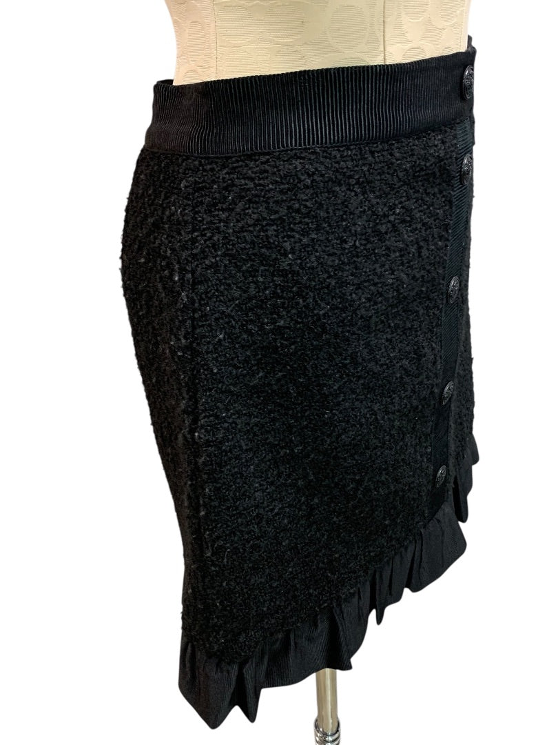Size 2P Loft Petites Black Tweed Ruffle Hem Skirt Side Zip