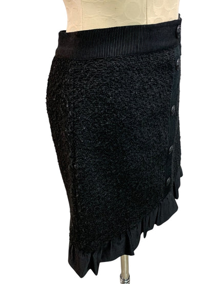 Size 2P Loft Petites Black Tweed Ruffle Hem Skirt Side Zip