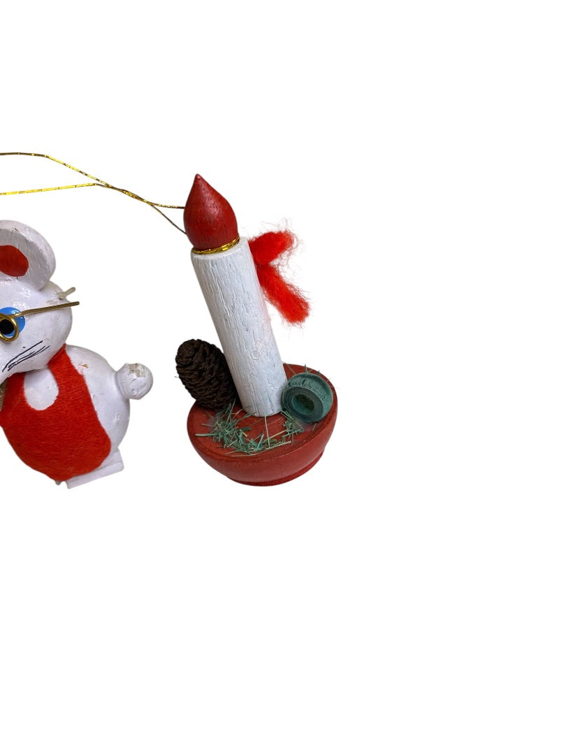 Vintage Wooden Christmas Holiday Ornaments Mouse Candle 2.75"