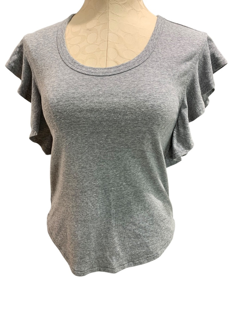 XS Loft Womens Gray Ruffle Sleeve Heathered Tshirt