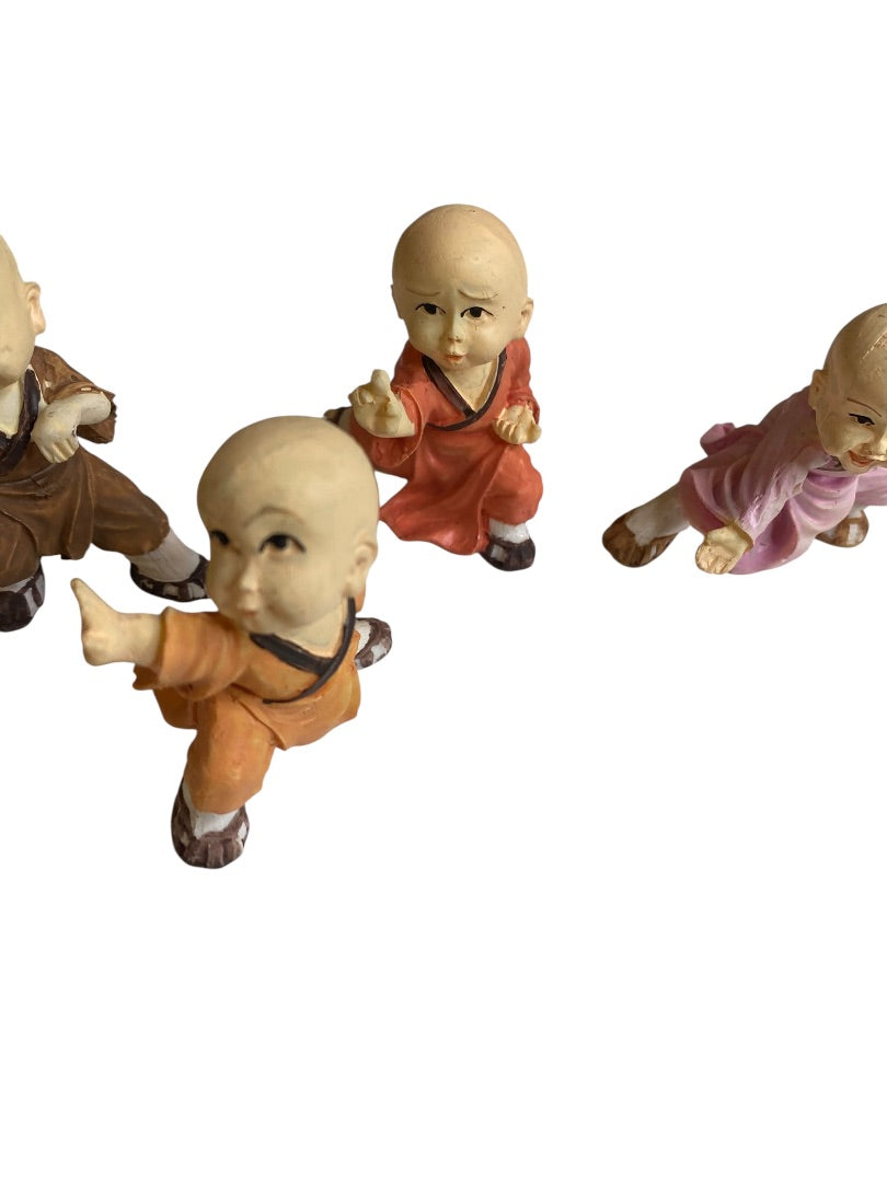 Vintage Set of 4 Baby Monk Resin Figurines Happiness 2.5"