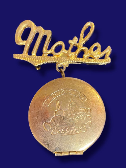 Vintage Goldtone Locket Brooch Pin Mother Washington DC