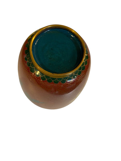 Vintage Oriental Yellow Peonies Enamel Cloisonne Vase 7"