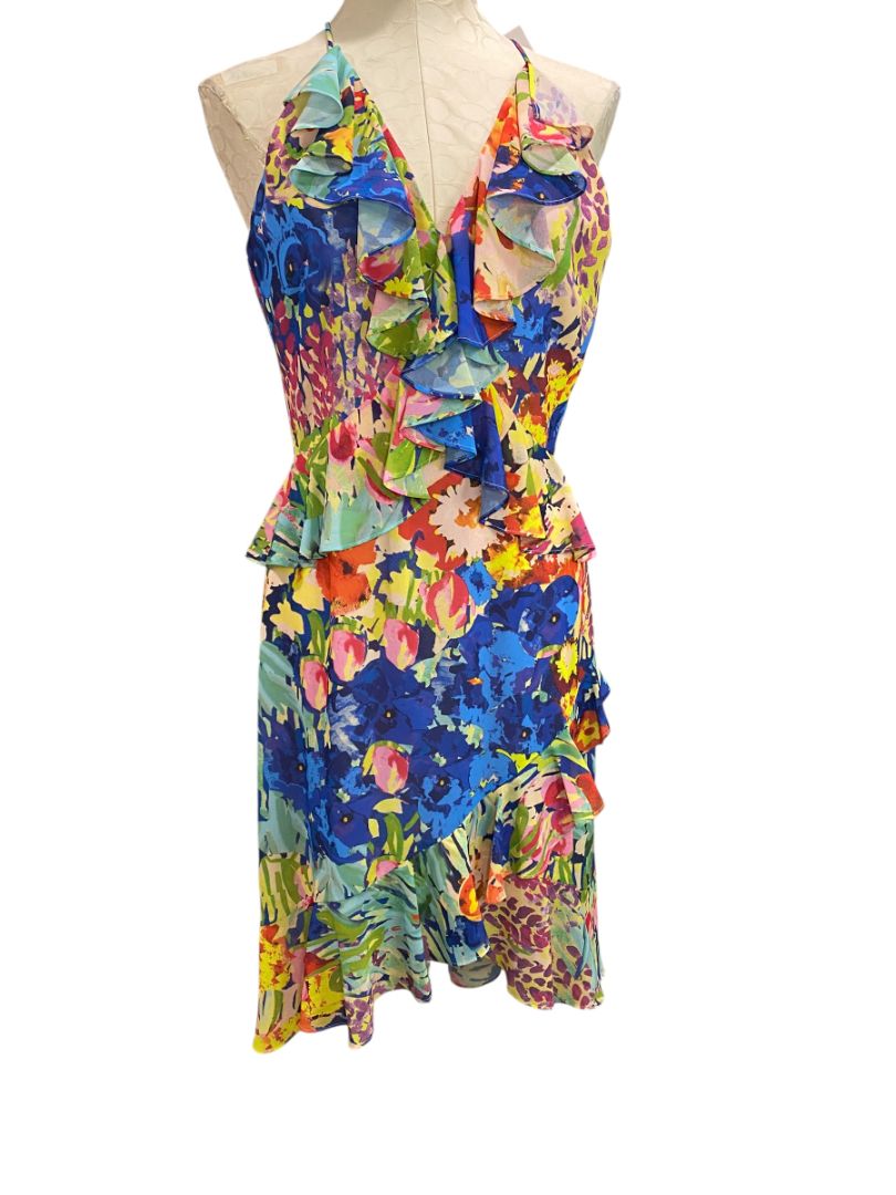Size 6 Badgley Mischka Belle New Faith Dress Royal Multicolor Floral MSRP $199