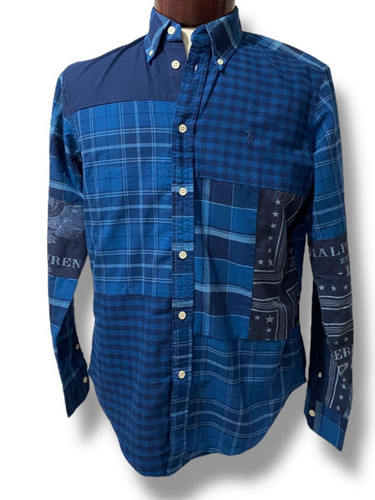 Medium Ralph Lauren Mens Button Down Patchwork Eagle Stamp Shirt