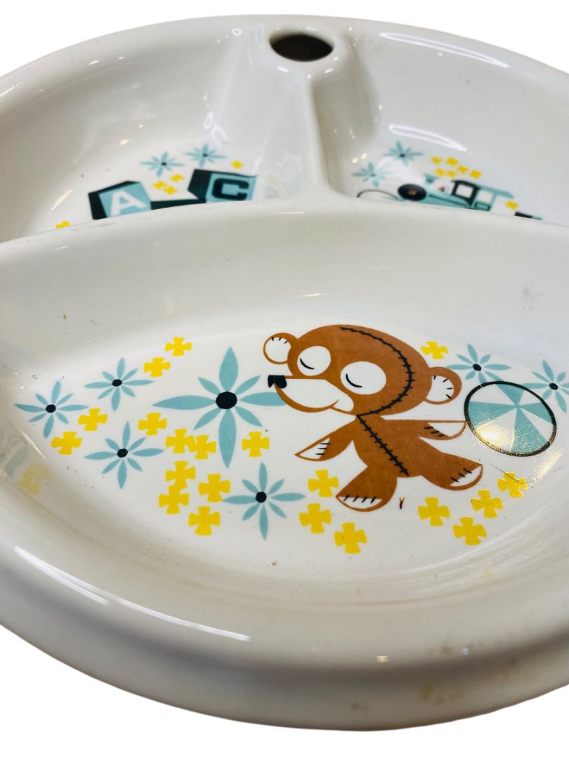 1940s Excello Ceramic Childs Warming Plate Divided 9.25" Retro Kids