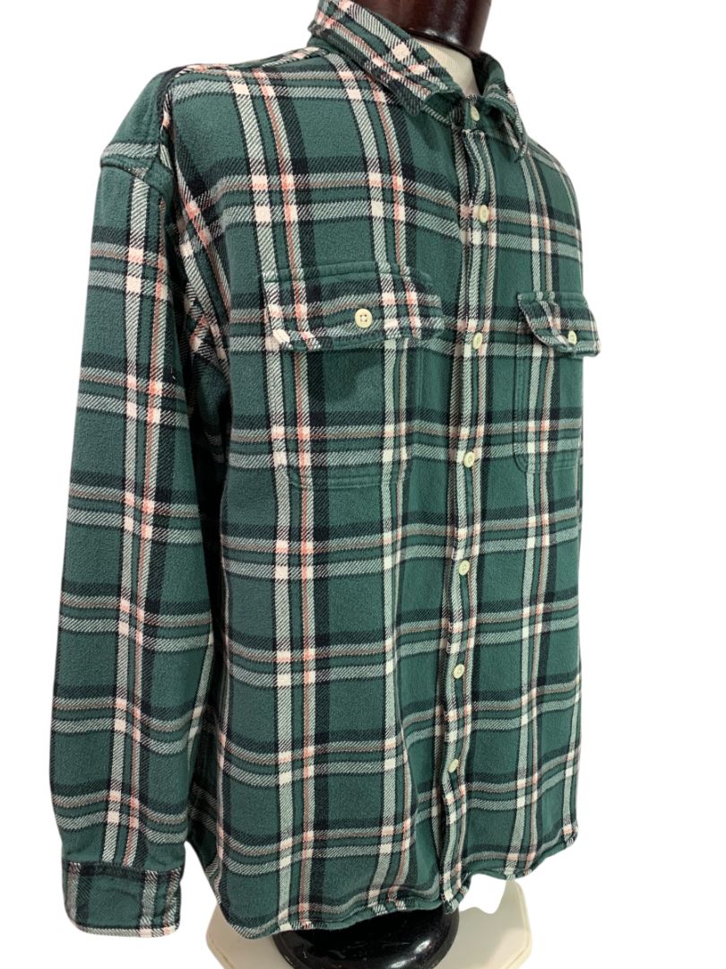 XL American Eagle Mens Button Up Heavy Weight Flannel Green Plaid